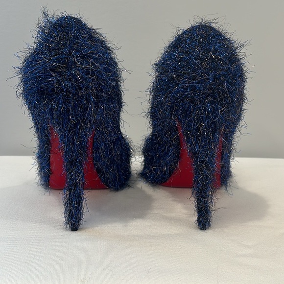 Christian Louboutin Very Prive 120 Peep Toe Heel size 39 Blue Metallic Tinsel - Picture 4 of 11